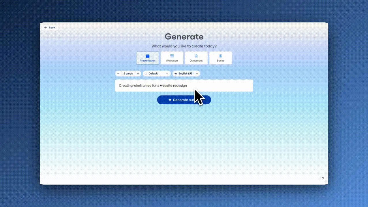 Create a new presentation in Gamma