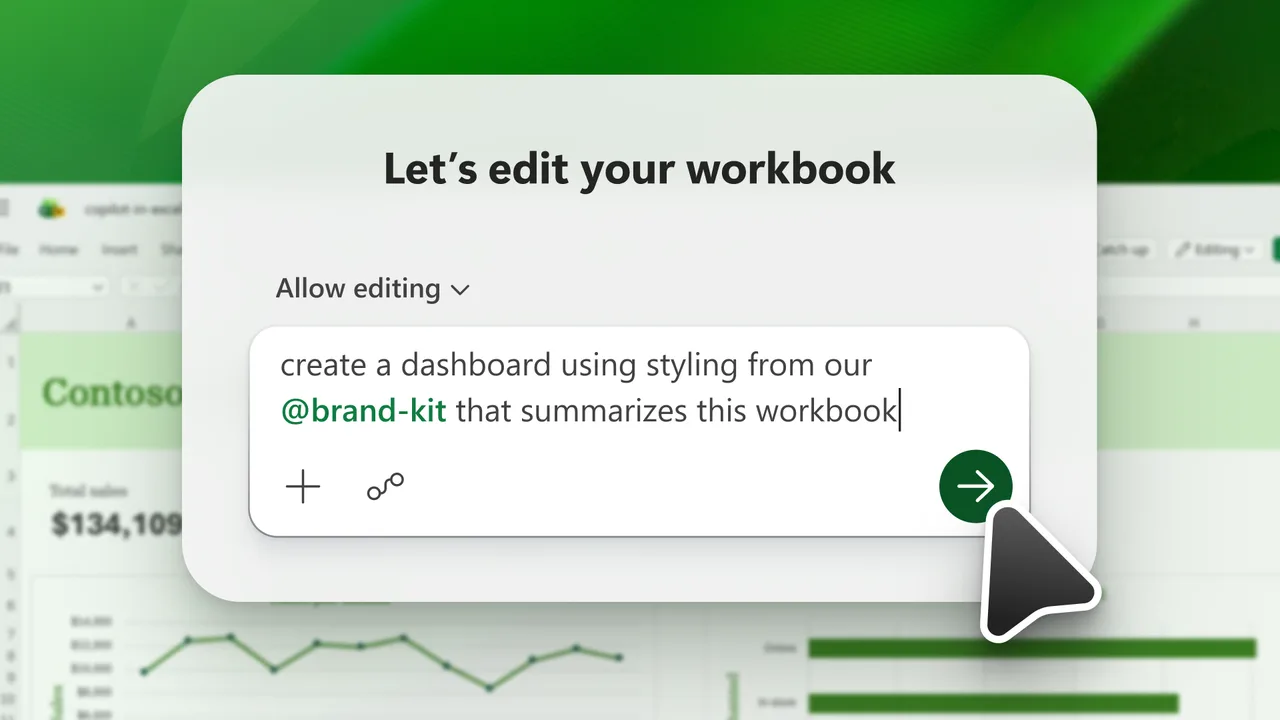 Copilot in Excel with Allow editing enabled and a prompt in the chat field