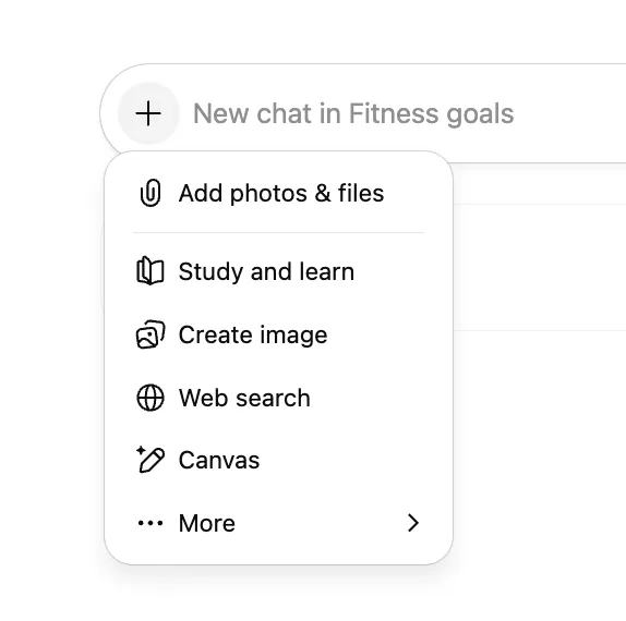 ChatGPT composer with Add photos and files menu