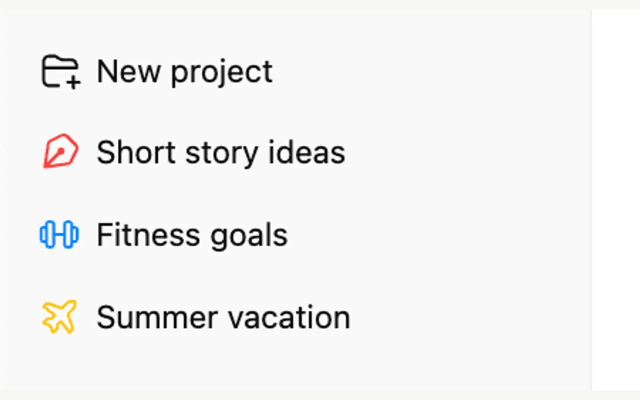 ChatGPT sidebar with New project