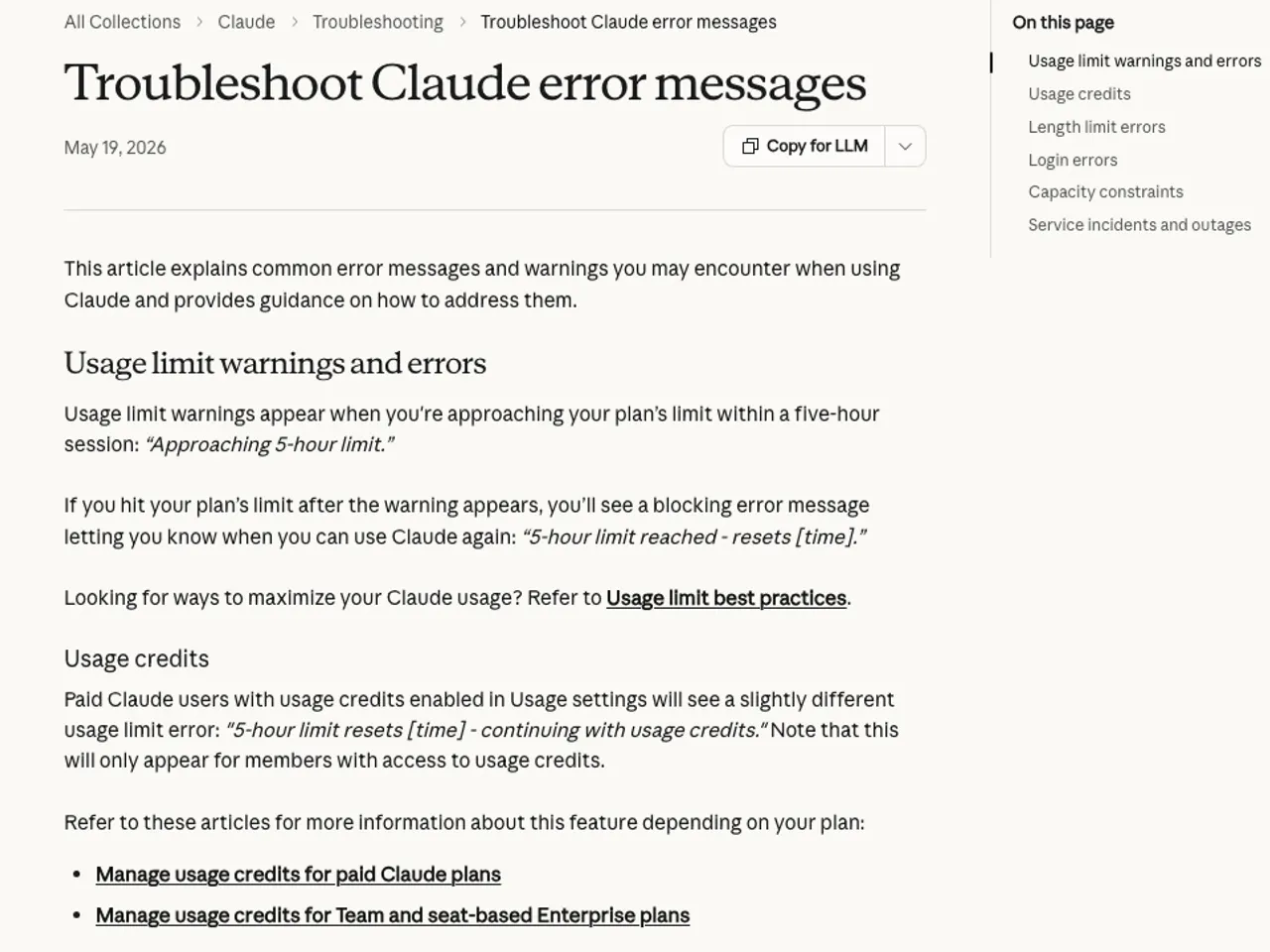 Claude Support product screen relevant to this step