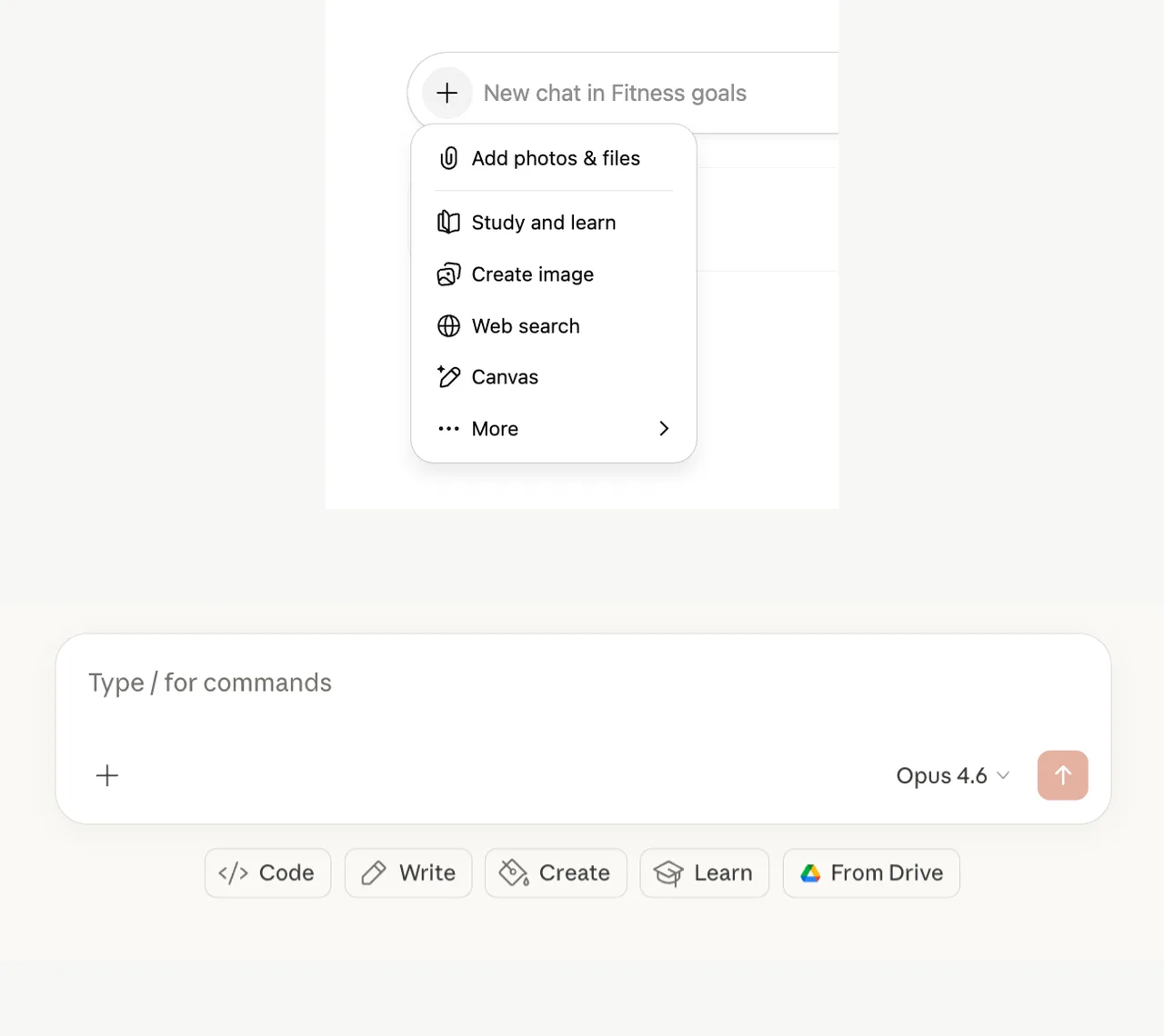 ChatGPT project composer tools menu · Claude Chat composer