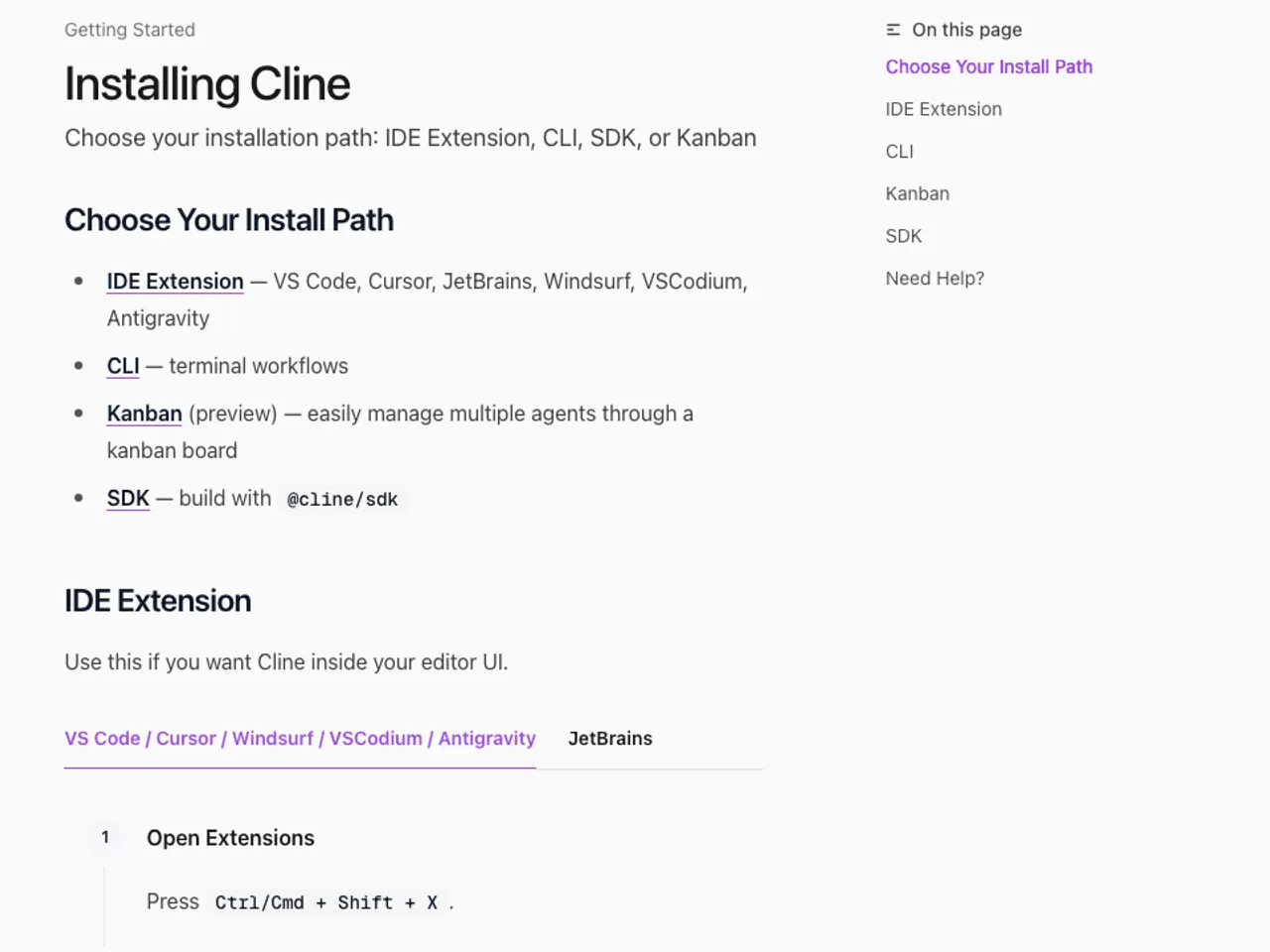 Cline Docs product screen relevant to this step