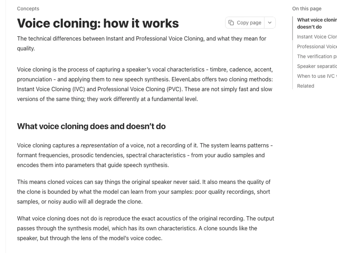이 단계와 관련된 ElevenLabs Documentation 공식 제품 화면