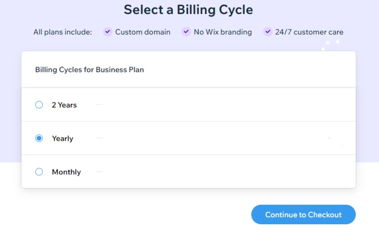 A screenshot showing the billing cycle option on the upgrade page.